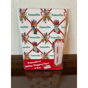 Samantha Personalized HOLIDAY Wrapping Paper 26"x40" Pull Bow NOS VTG Y2K